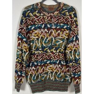 Missoni Italy Abstract Multi Color Graphic Knit Crewneck Sweater Mens L